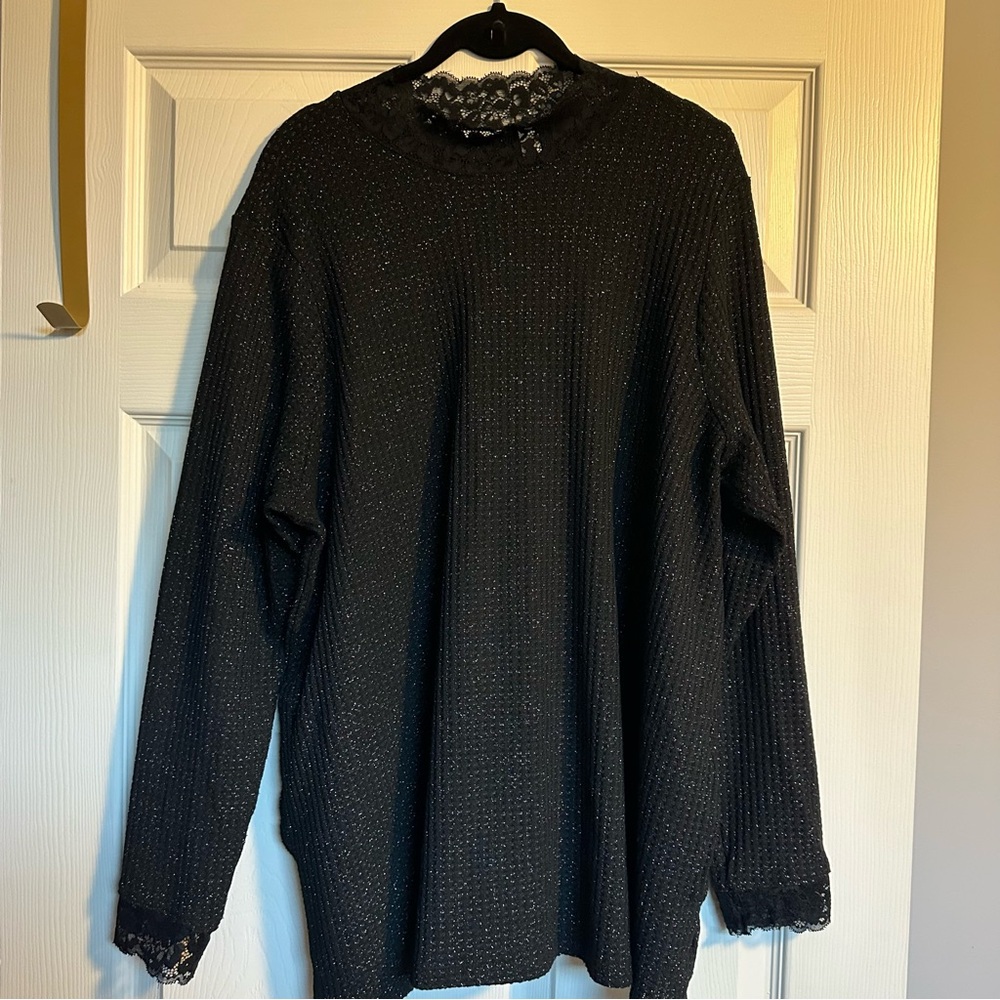 LOGO Metallic Waffle Knit Mock Neck Top w/ Lace — FINAL SALE ENDS THIS WEEKEND